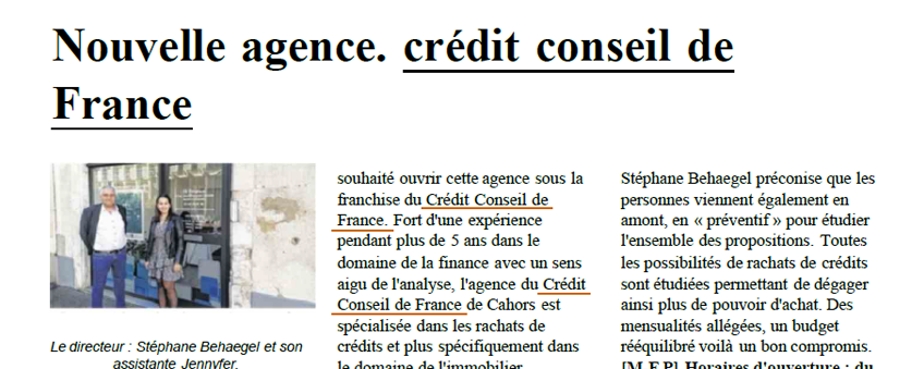 Nouvelle agence : Crédit Conseil de France Cahors